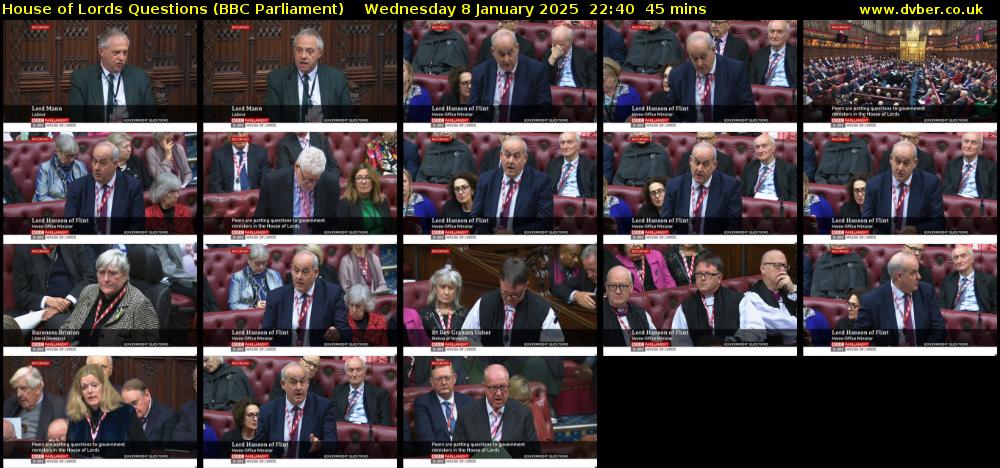 House of Lords Questions (BBC Parliament) Wednesday 8 January 2025 22:40 - 23:25