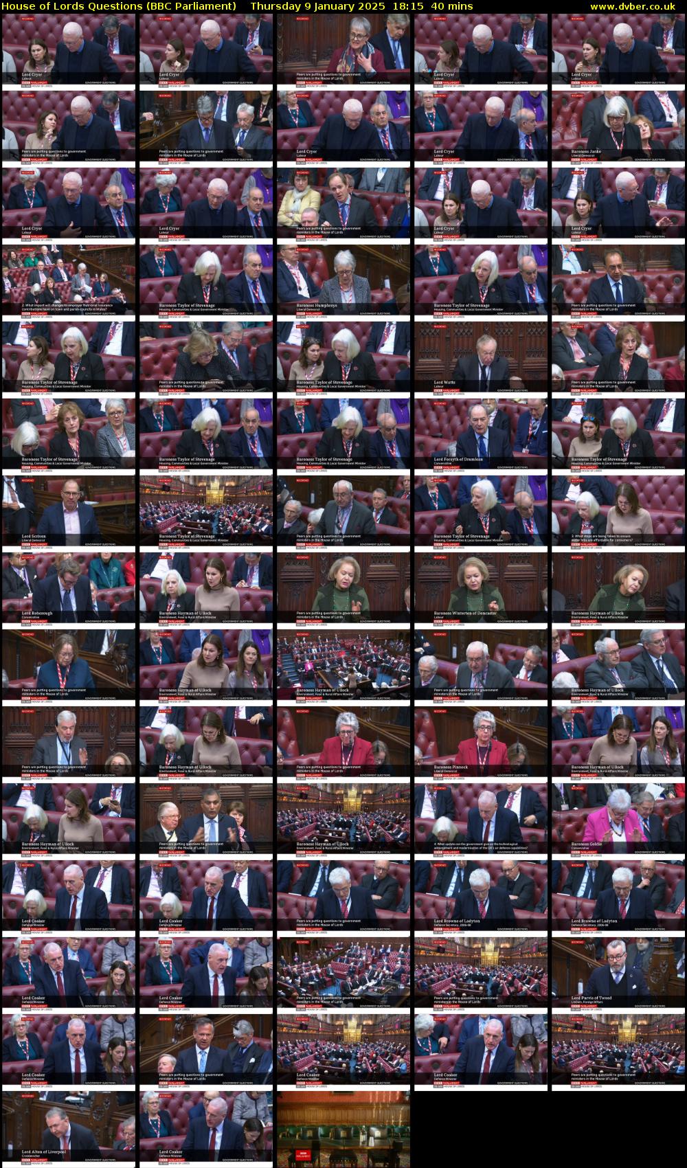 House of Lords Questions (BBC Parliament) Thursday 9 January 2025 18:15 - 18:55