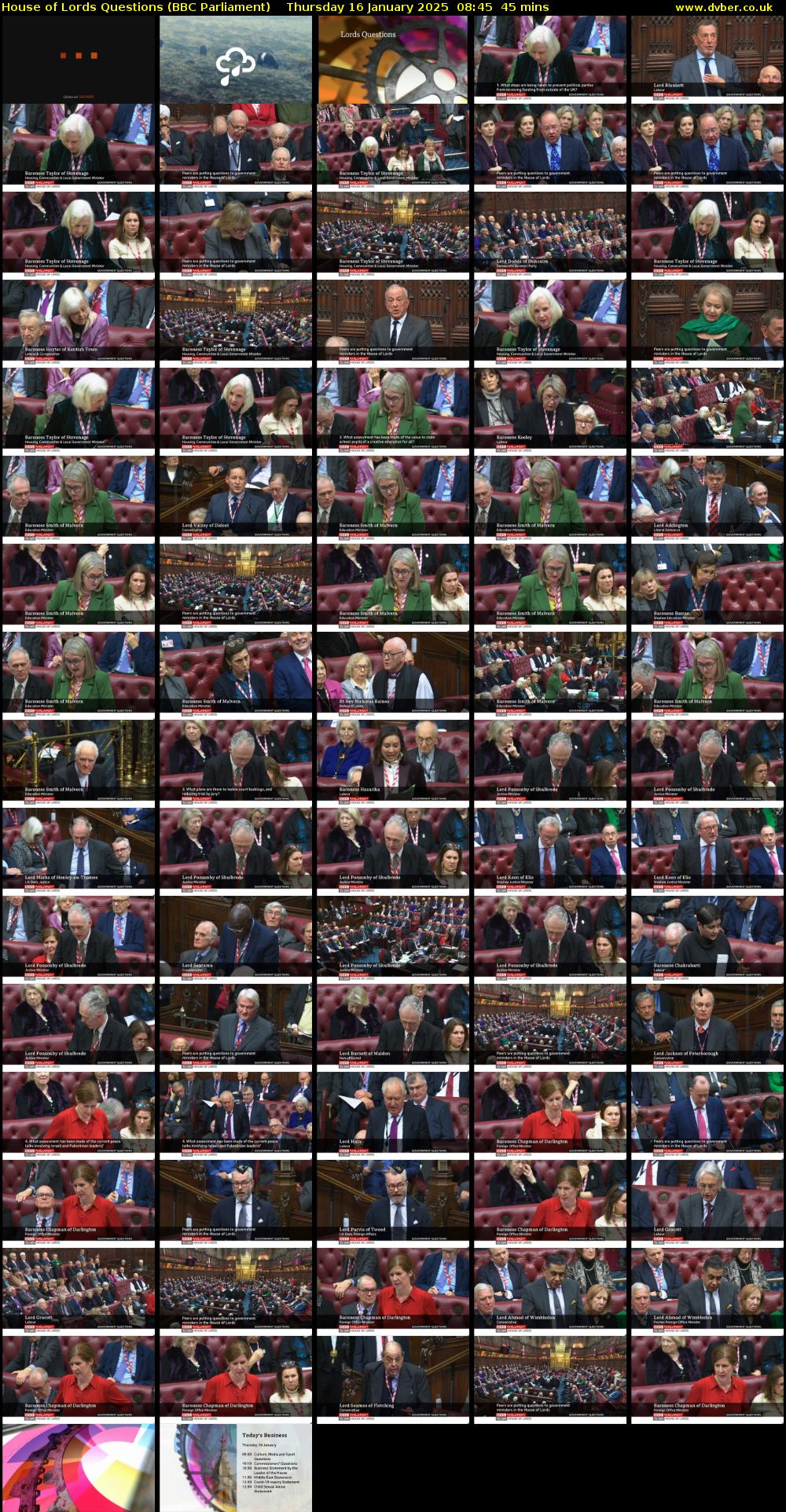 House of Lords Questions (BBC Parliament) Thursday 16 January 2025 08:45 - 09:30