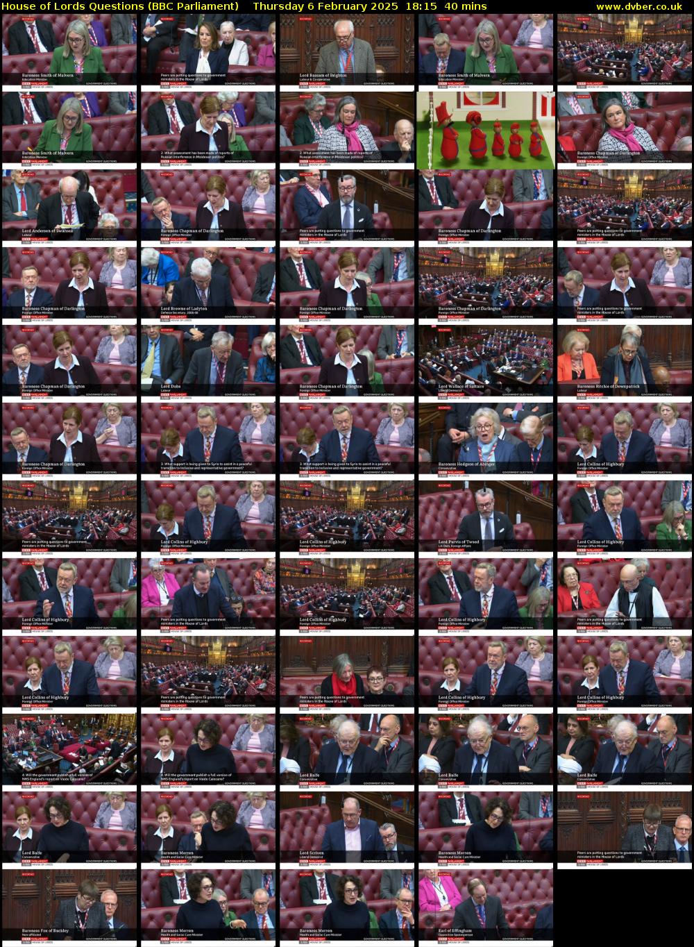 House of Lords Questions (BBC Parliament) Thursday 6 February 2025 18:15 - 18:55
