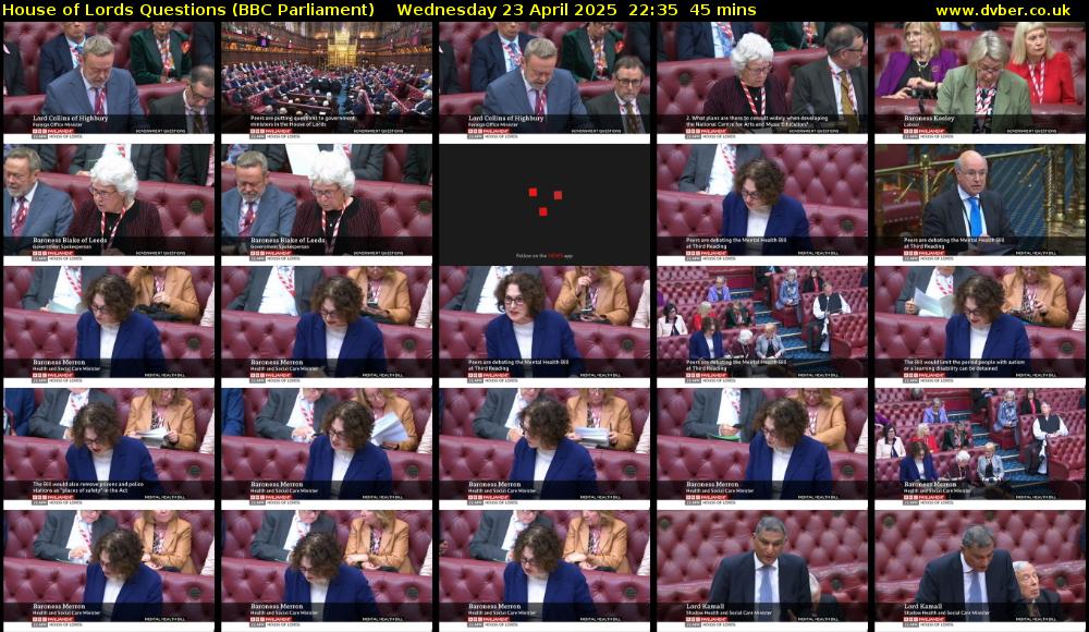 House of Lords Questions (BBC Parliament) Wednesday 23 April 2025 22:35 - 23:20