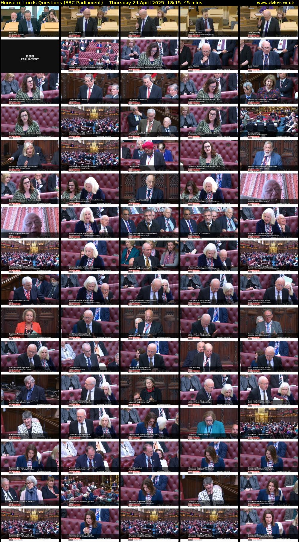 House of Lords Questions (BBC Parliament) Thursday 24 April 2025 18:15 - 19:00