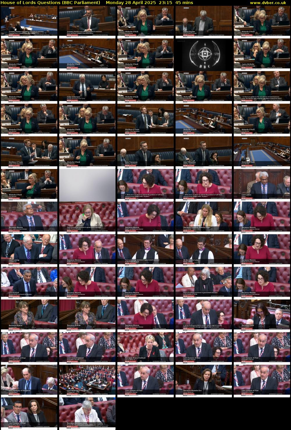 House of Lords Questions (BBC Parliament) Monday 28 April 2025 23:15 - 00:00