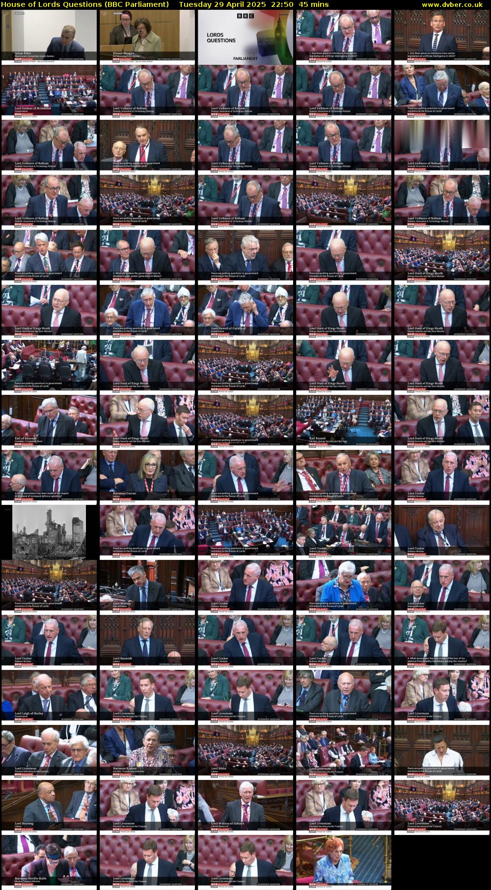 House of Lords Questions (BBC Parliament) Tuesday 29 April 2025 22:50 - 23:35