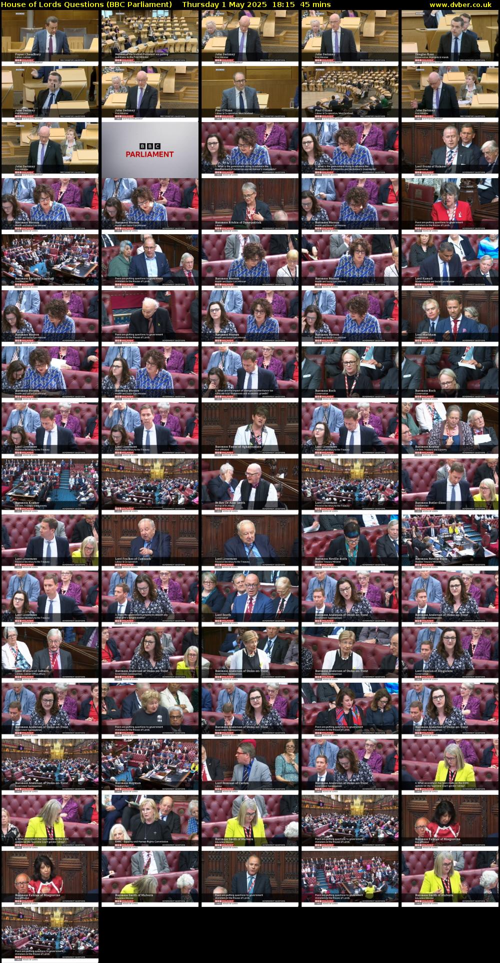 House of Lords Questions (BBC Parliament) Thursday 1 May 2025 18:15 - 19:00