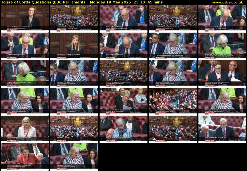 House of Lords Questions (BBC Parliament) Monday 19 May 2025 23:10 - 23:55