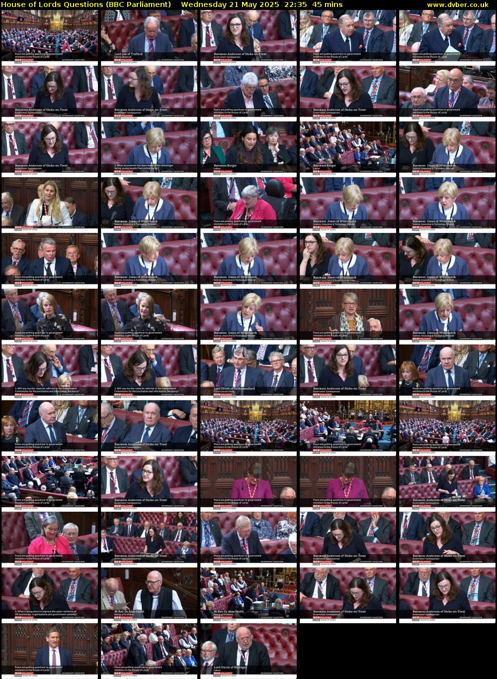 House of Lords Questions (BBC Parliament) Wednesday 21 May 2025 22:35 - 23:20