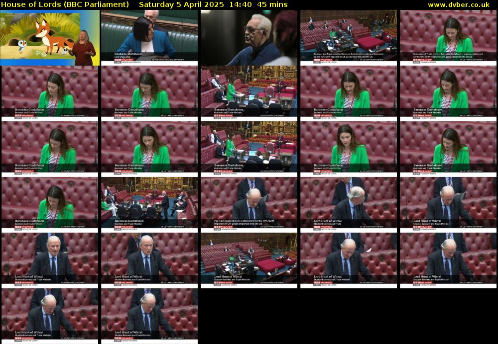 House of Lords (BBC Parliament) Saturday 5 April 2025 14:40 - 15:25