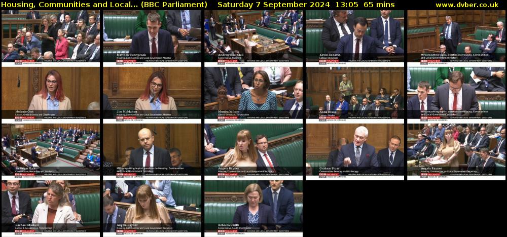 Housing, Communities and Local... (BBC Parliament) Saturday 7 September 2024 13:05 - 14:10