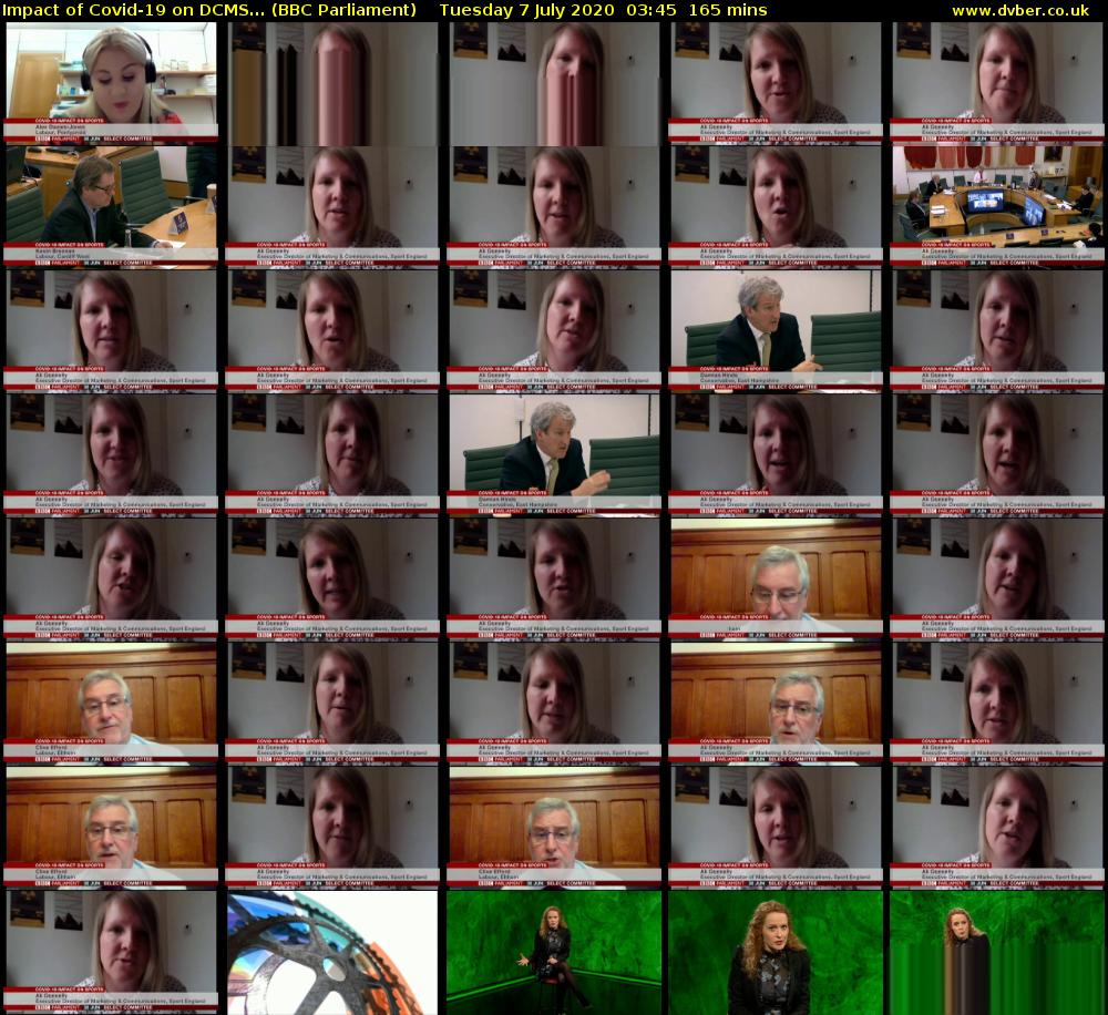 Impact of Covid-19 on DCMS... (BBC Parliament) Tuesday 7 July 2020 03:45 - 06:30