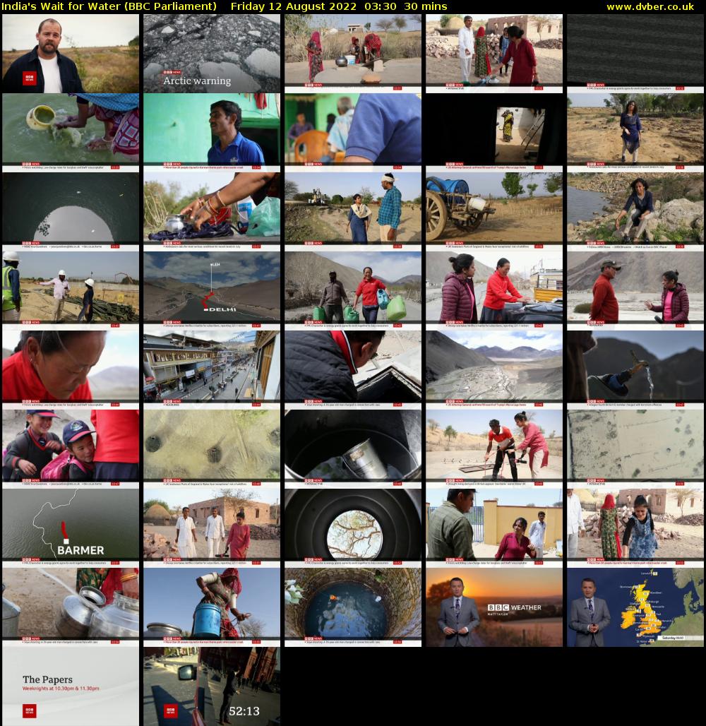 India's Wait for Water (BBC Parliament) Friday 12 August 2022 03:30 - 04:00