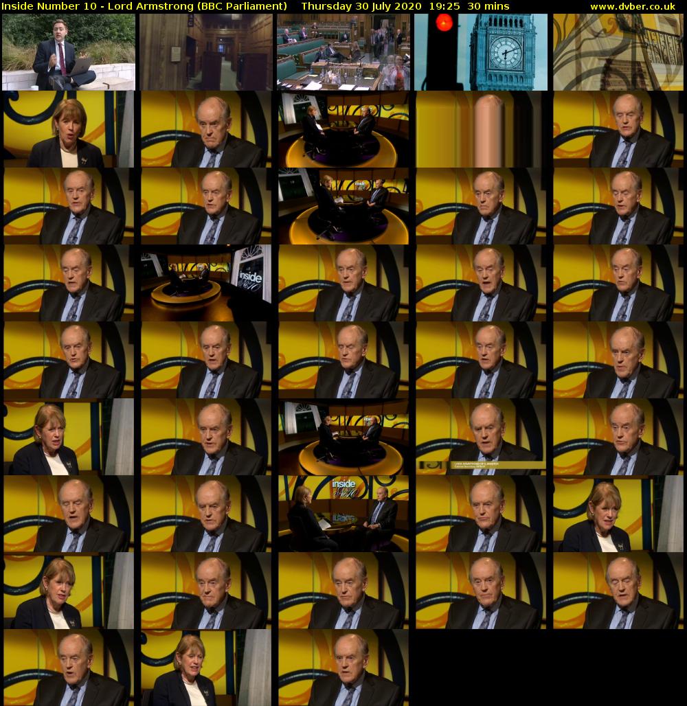 Inside Number 10 - Lord Armstrong (BBC Parliament) Thursday 30 July 2020 19:25 - 19:55
