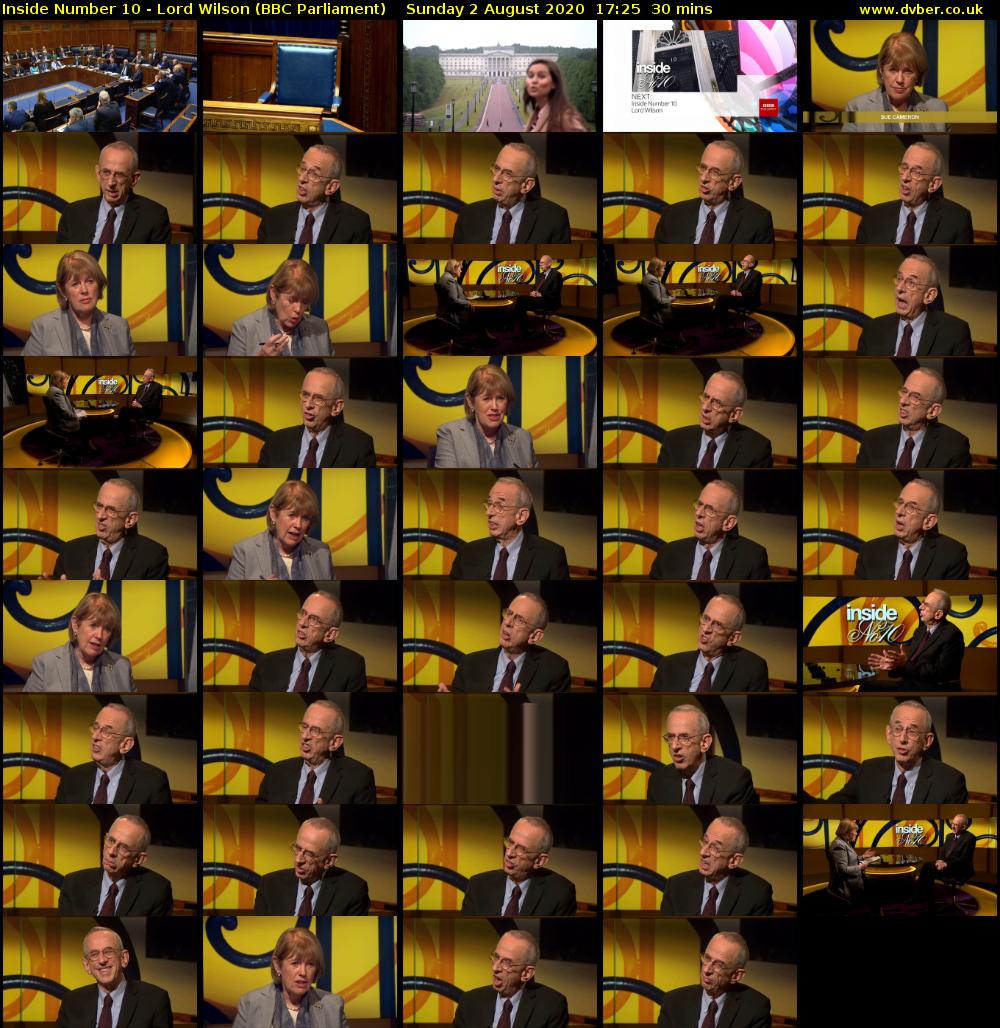 Inside Number 10 - Lord Wilson (BBC Parliament) Sunday 2 August 2020 17:25 - 17:55