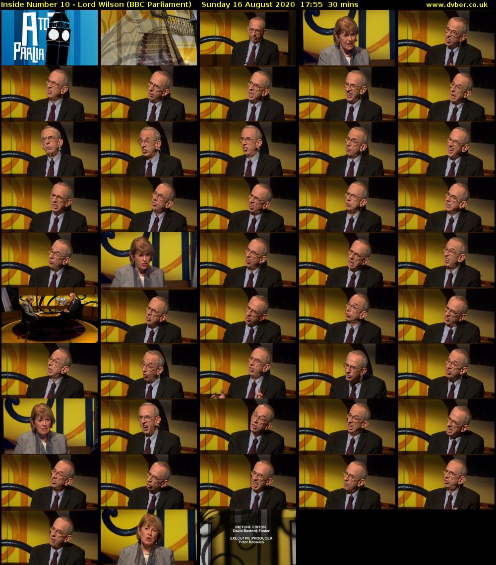 Inside Number 10 - Lord Wilson (BBC Parliament) Sunday 16 August 2020 17:55 - 18:25