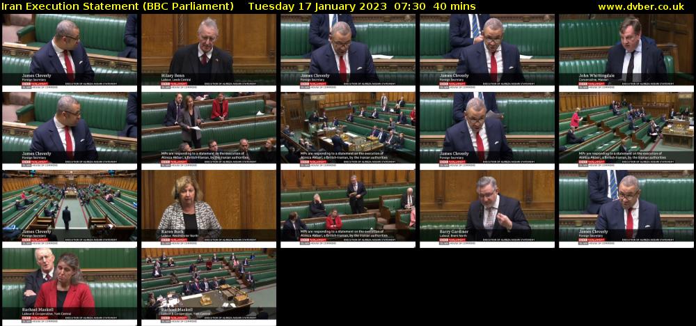 Iran Execution Statement (BBC Parliament) Tuesday 17 January 2023 07:30 - 08:10