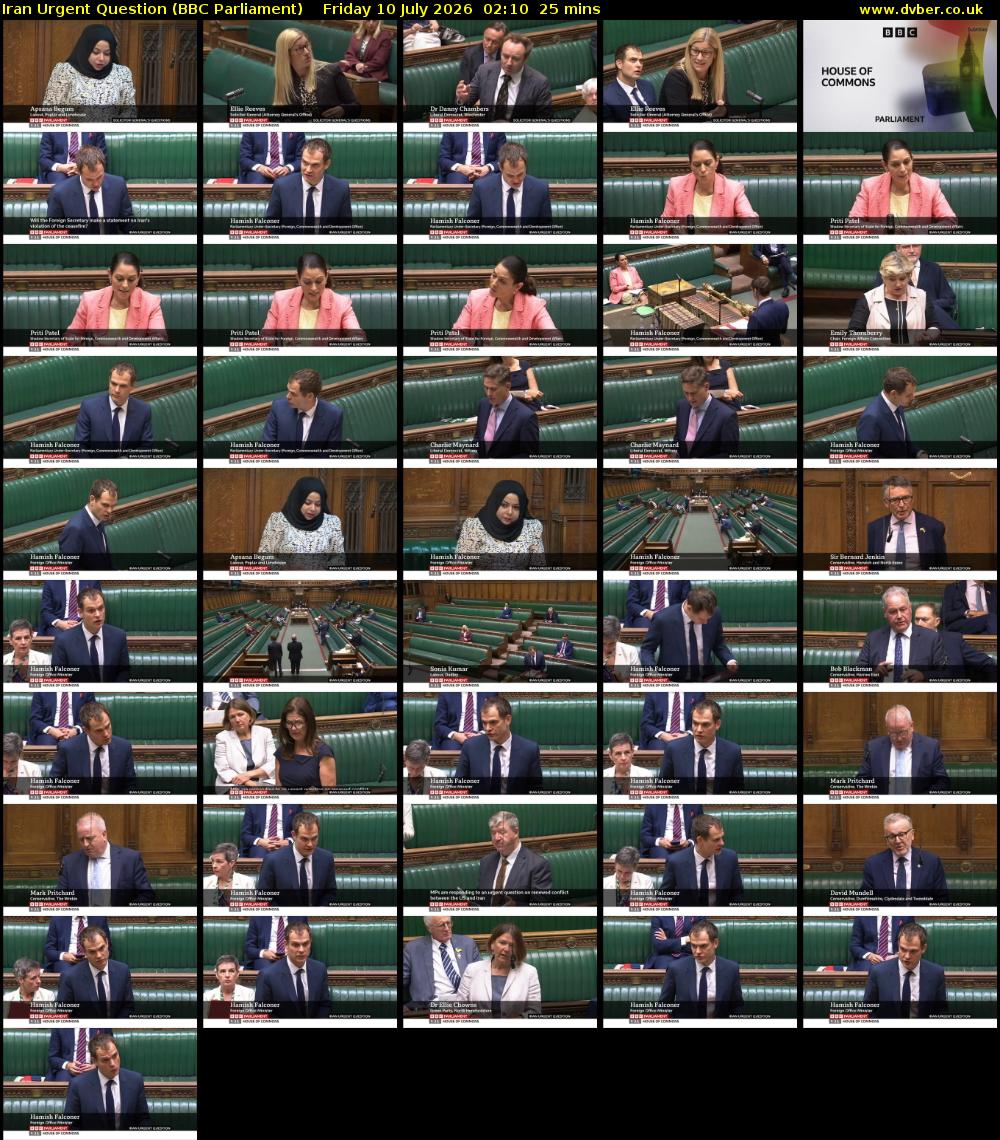 Iran Urgent Question (BBC Parliament) Friday 10 July 2026 02:10 - 02:35