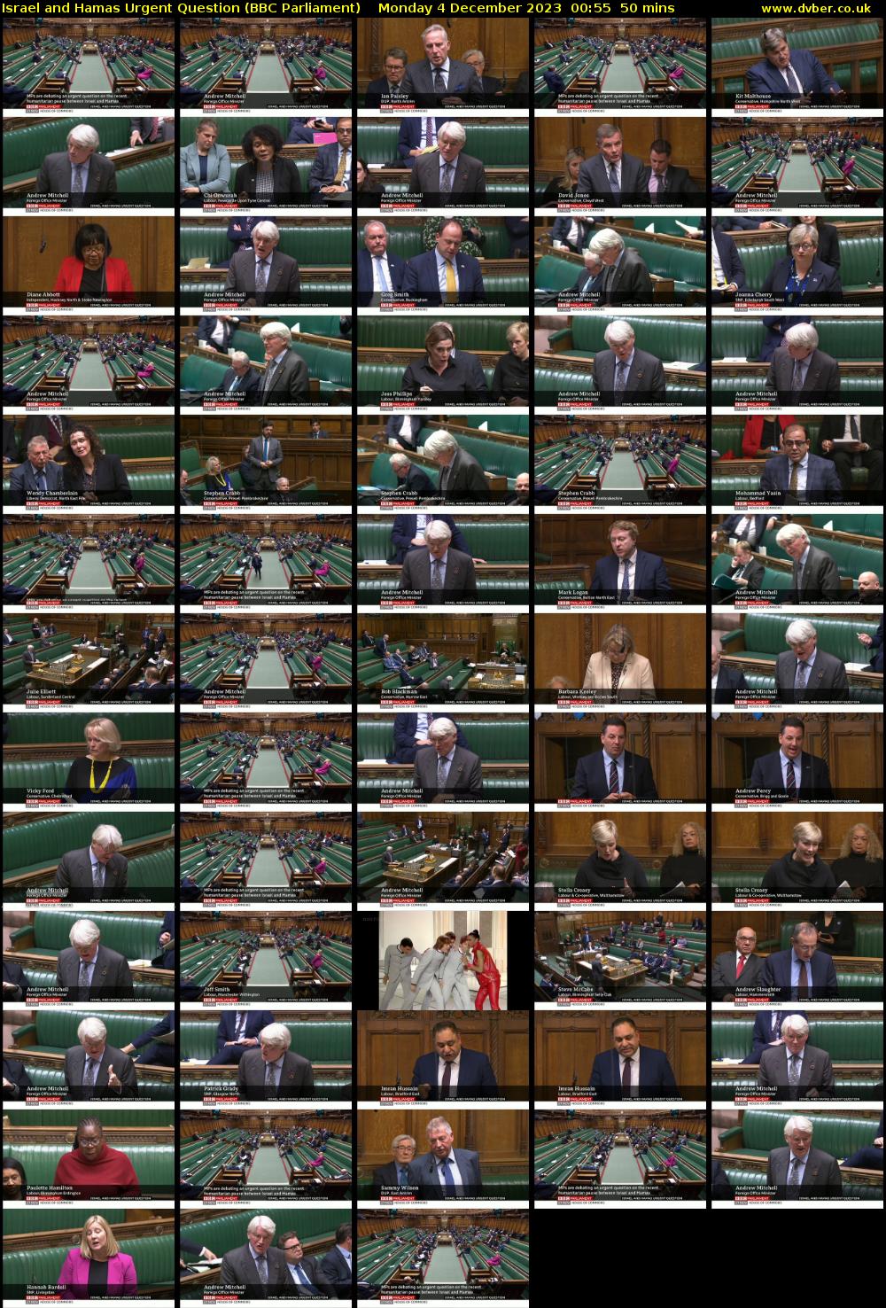 Israel and Hamas Urgent Question (BBC Parliament) Monday 4 December 2023 00:55 - 01:45