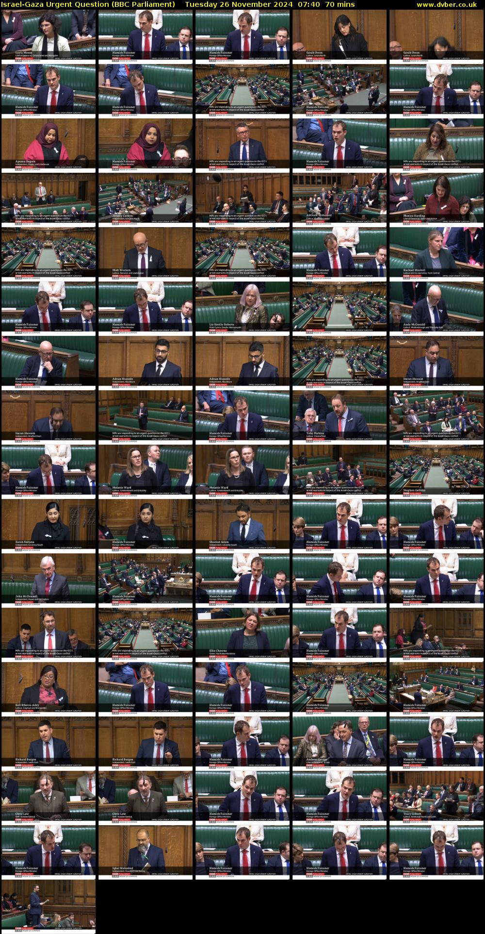 Israel-Gaza Urgent Question (BBC Parliament) Tuesday 26 November 2024 07:40 - 08:50