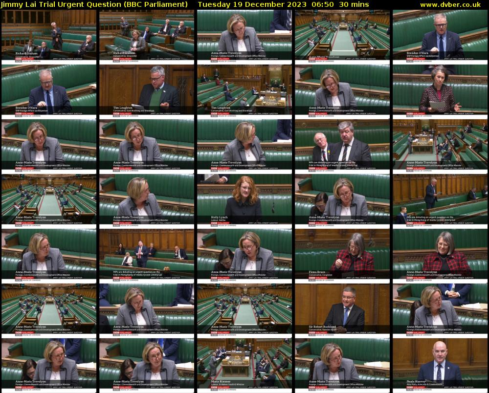 Jimmy Lai Trial Urgent Question (BBC Parliament) Tuesday 19 December 2023 06:50 - 07:20