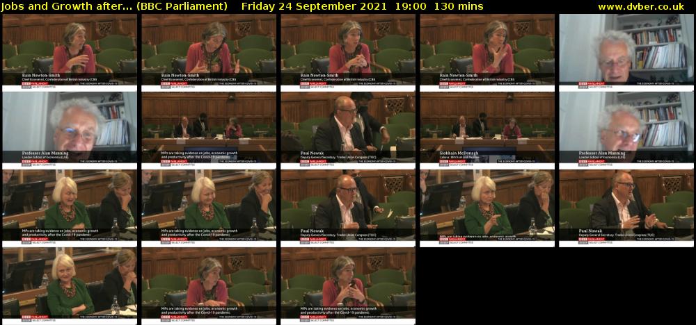 Jobs and Growth after... (BBC Parliament) Friday 24 September 2021 19:00 - 21:10