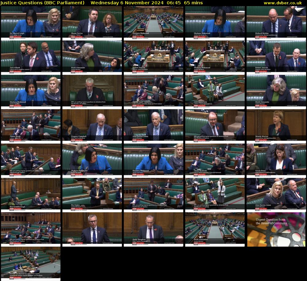 Justice Questions (BBC Parliament) Wednesday 6 November 2024 06:45 - 07:50