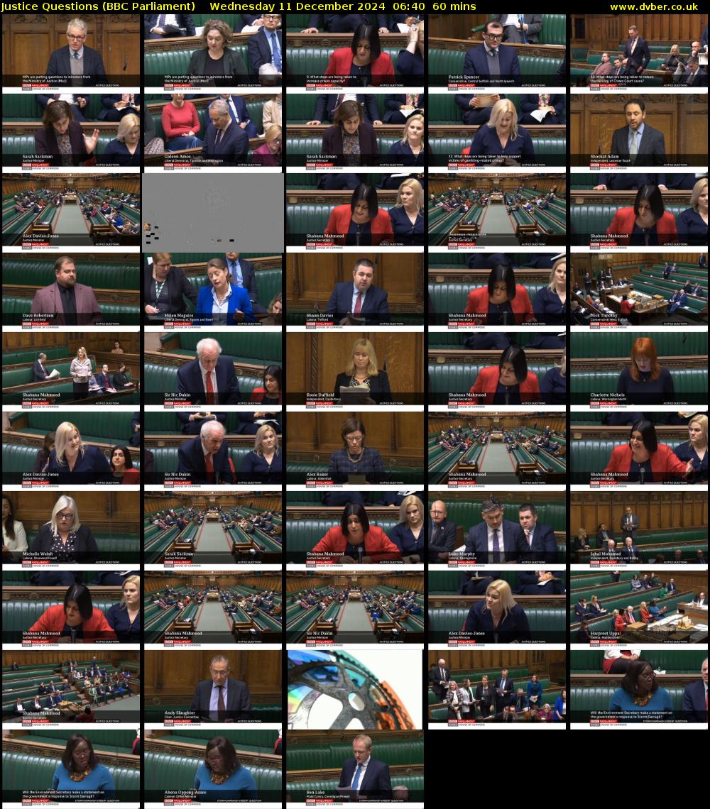 Justice Questions (BBC Parliament) Wednesday 11 December 2024 06:40 - 07:40