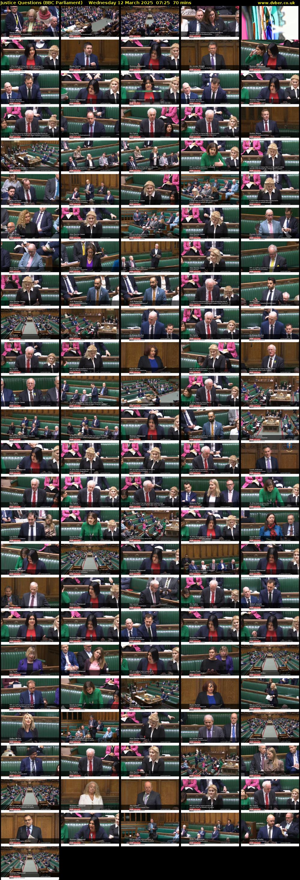 Justice Questions (BBC Parliament) Wednesday 12 March 2025 07:25 - 08:35