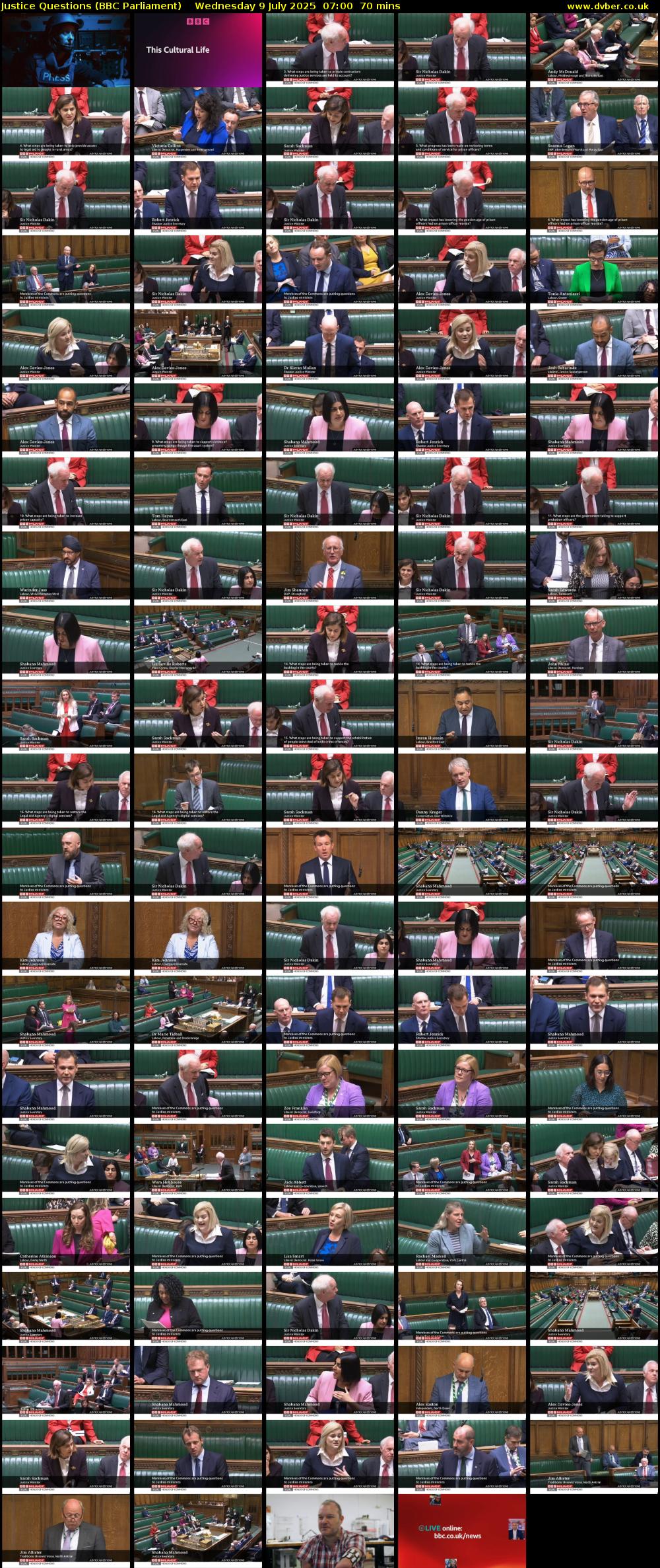 Justice Questions (BBC Parliament) Wednesday 9 July 2025 07:00 - 08:10