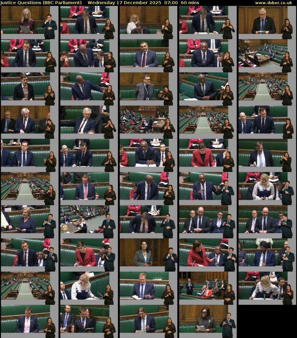 Justice Questions (BBC Parliament) Wednesday 17 December 2025 07:00 - 08:00
