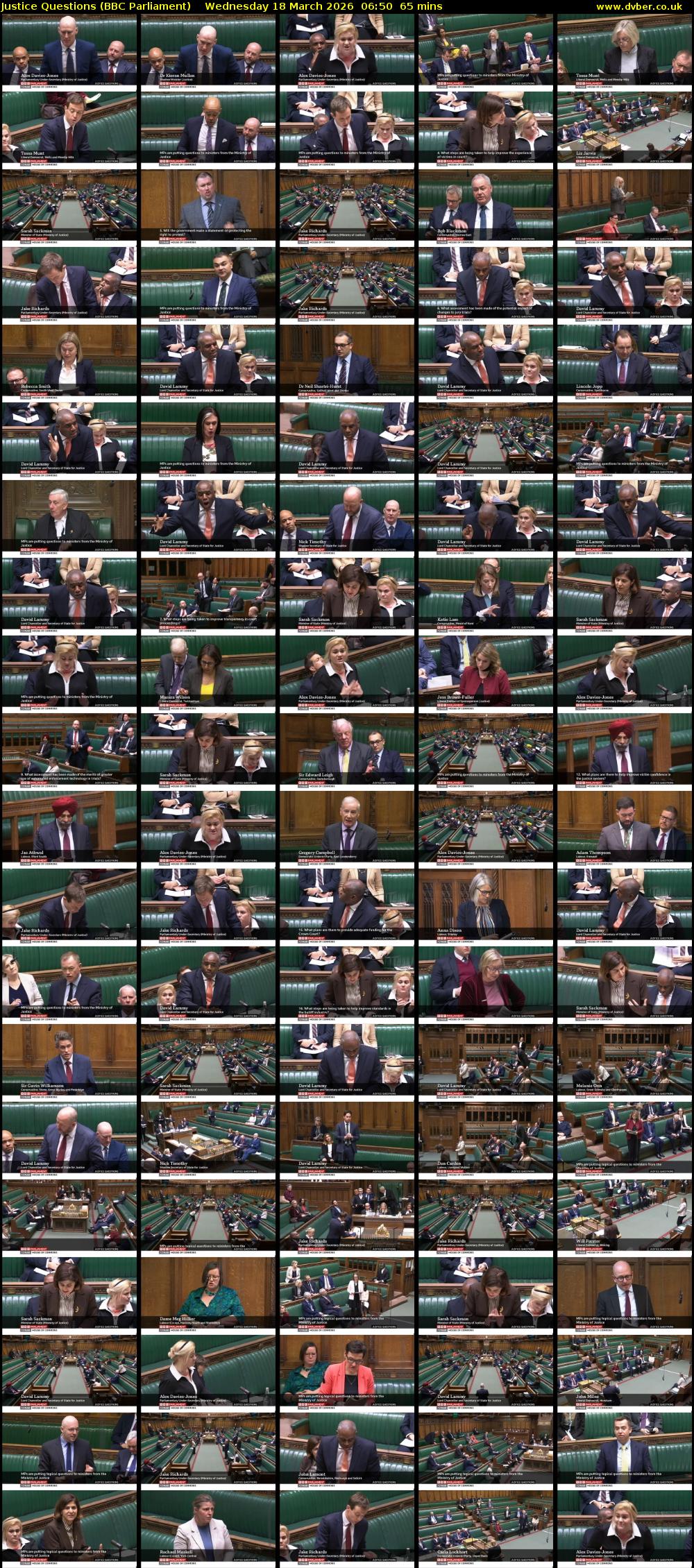 Justice Questions (BBC Parliament) Wednesday 18 March 2026 06:50 - 07:55
