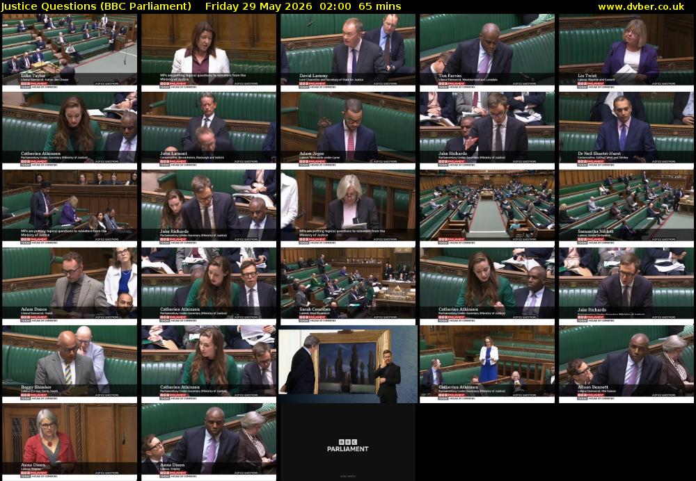 Justice Questions (BBC Parliament) Friday 29 May 2026 02:00 - 03:05