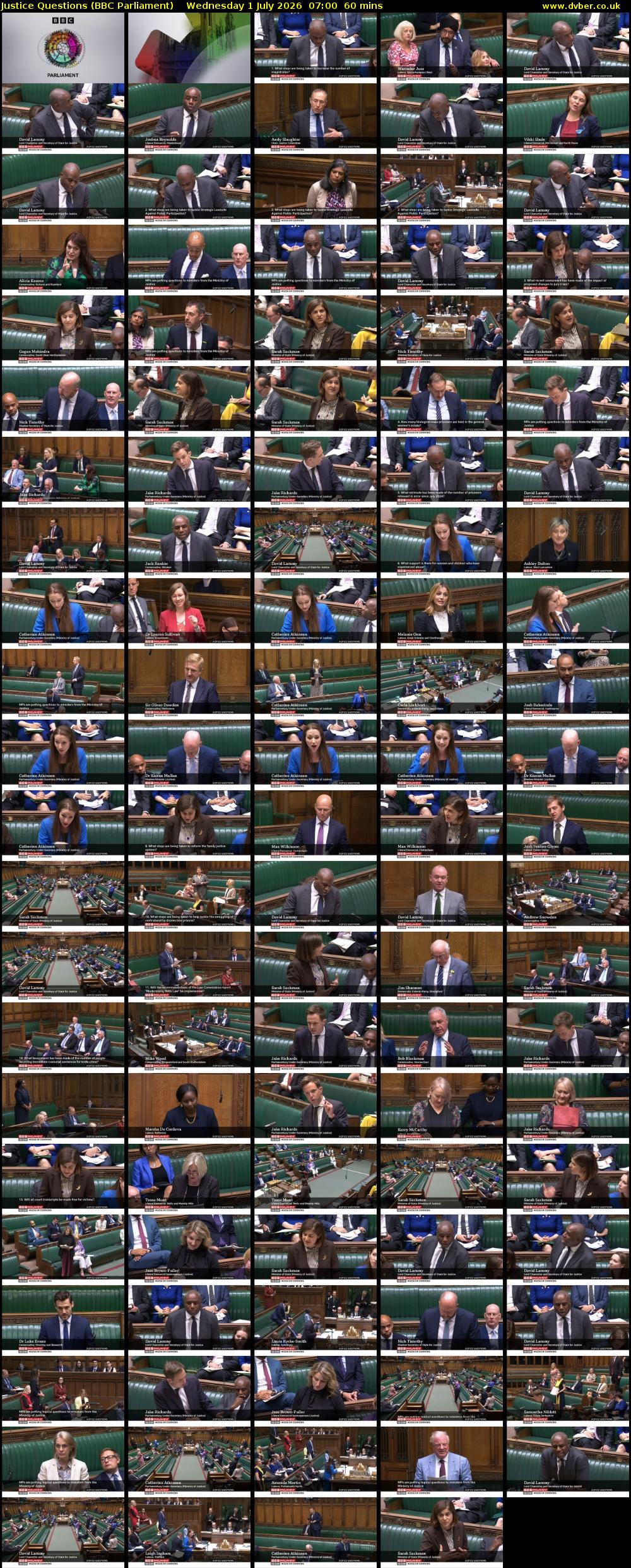 Justice Questions (BBC Parliament) Wednesday 1 July 2026 07:00 - 08:00
