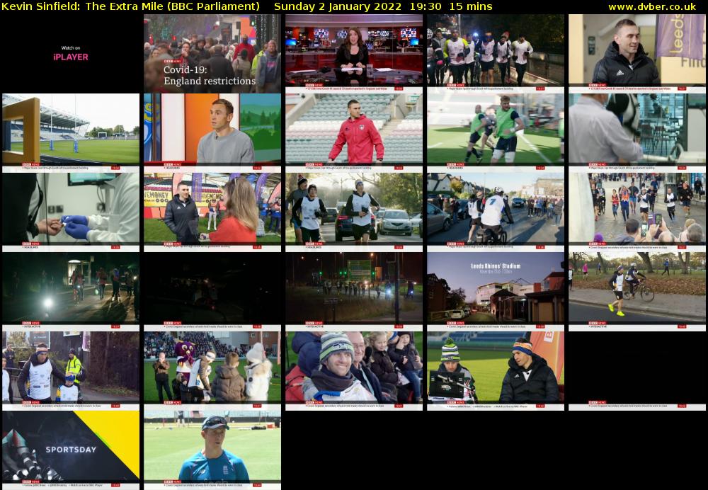 Kevin Sinfield: The Extra Mile (BBC Parliament) Sunday 2 January 2022 19:30 - 19:45