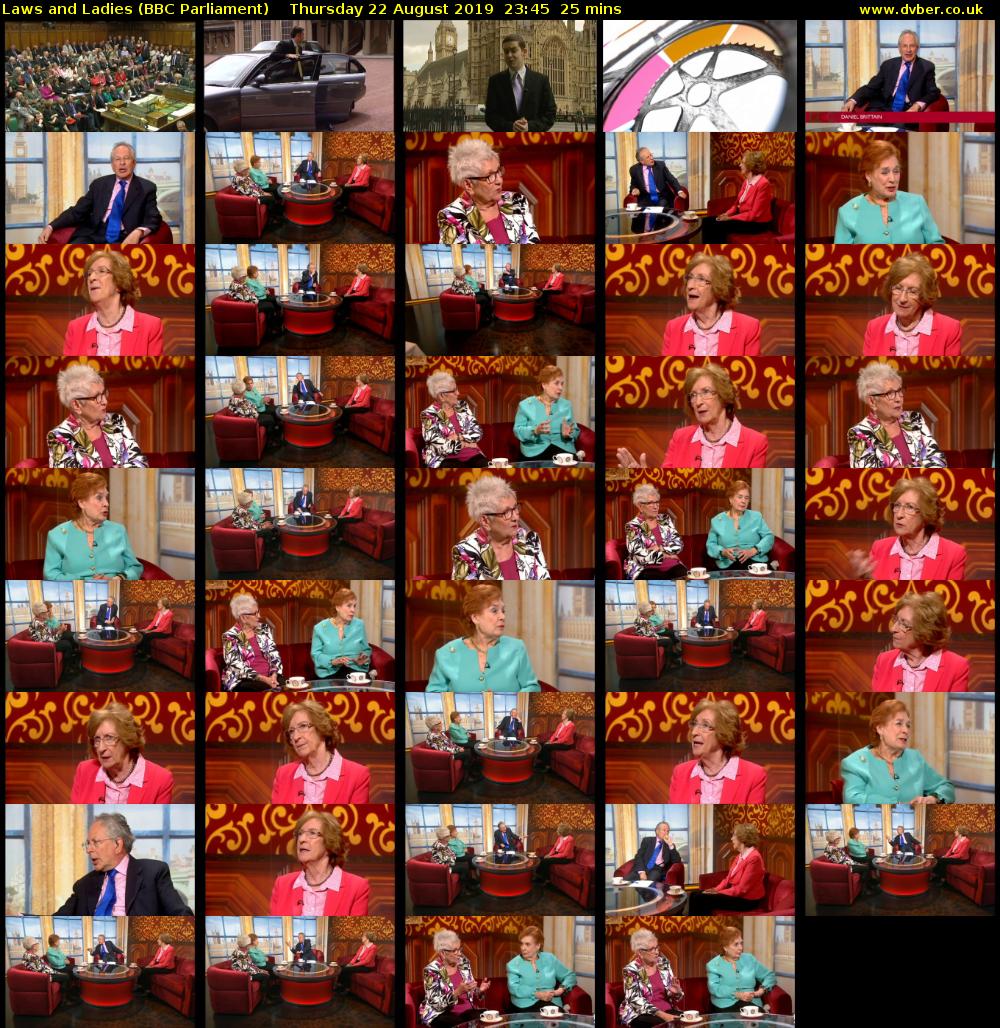 Laws and Ladies (BBC Parliament) Thursday 22 August 2019 23:45 - 00:10