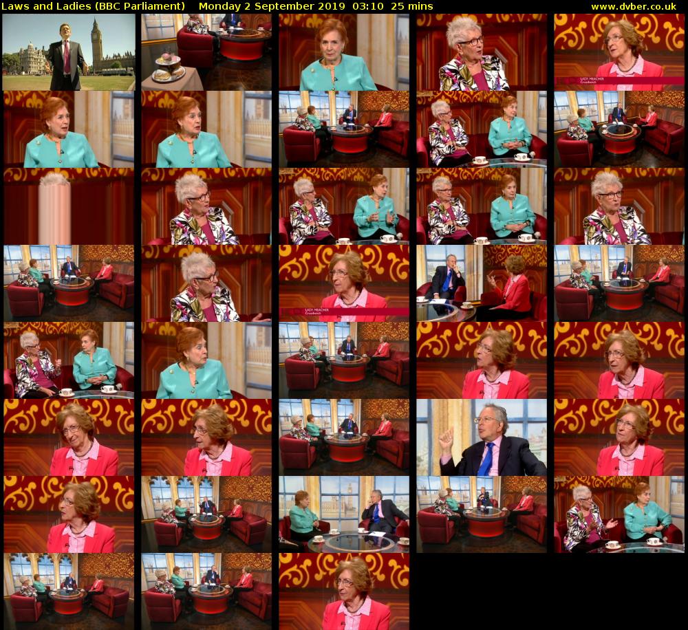 Laws and Ladies (BBC Parliament) Monday 2 September 2019 03:10 - 03:35