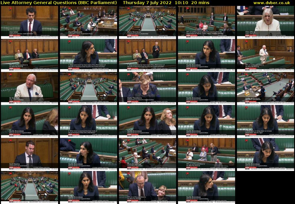 Live Attorney General Questions (BBC Parliament) Thursday 7 July 2022 10:10 - 10:30