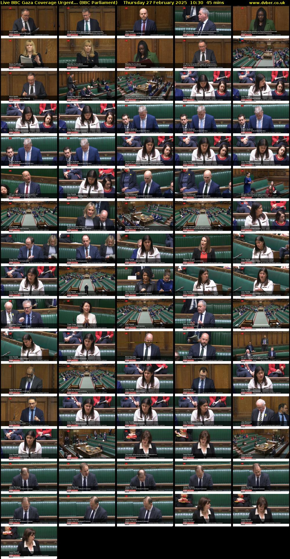 Live BBC Gaza Coverage Urgent... (BBC Parliament) Thursday 27 February 2025 10:30 - 11:15
