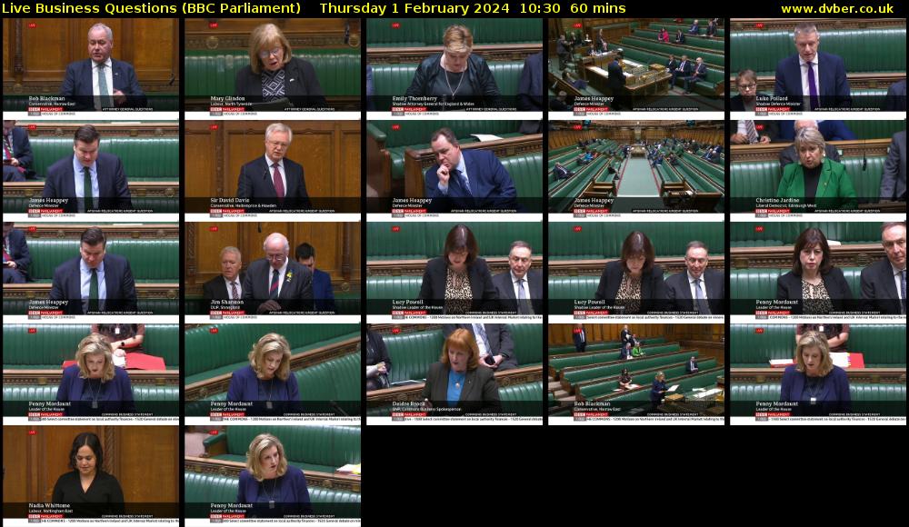 Live Business Questions (BBC Parliament) Thursday 1 February 2024 10:30 - 11:30