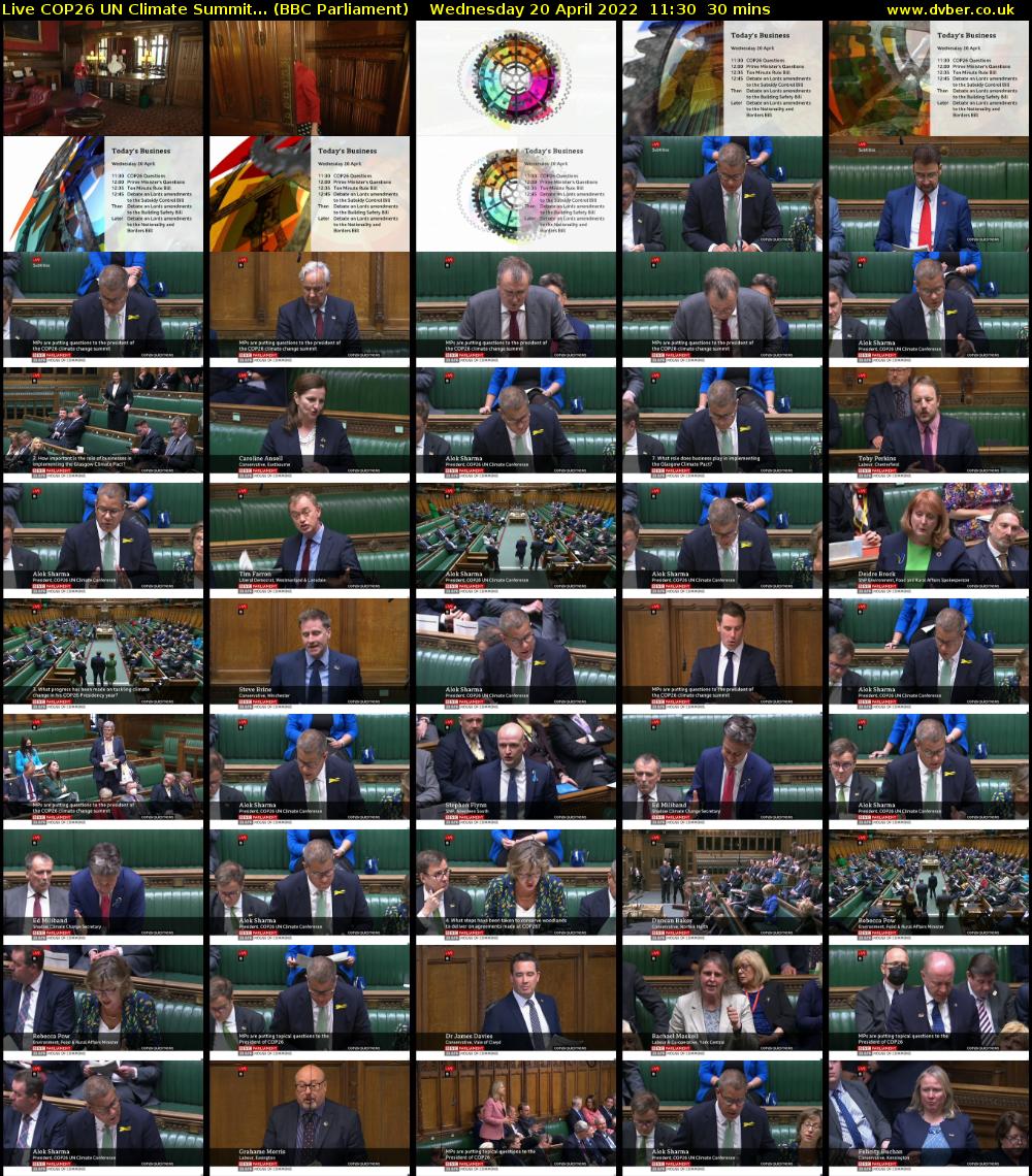 Live COP26 UN Climate Summit... (BBC Parliament) Wednesday 20 April 2022 11:30 - 12:00