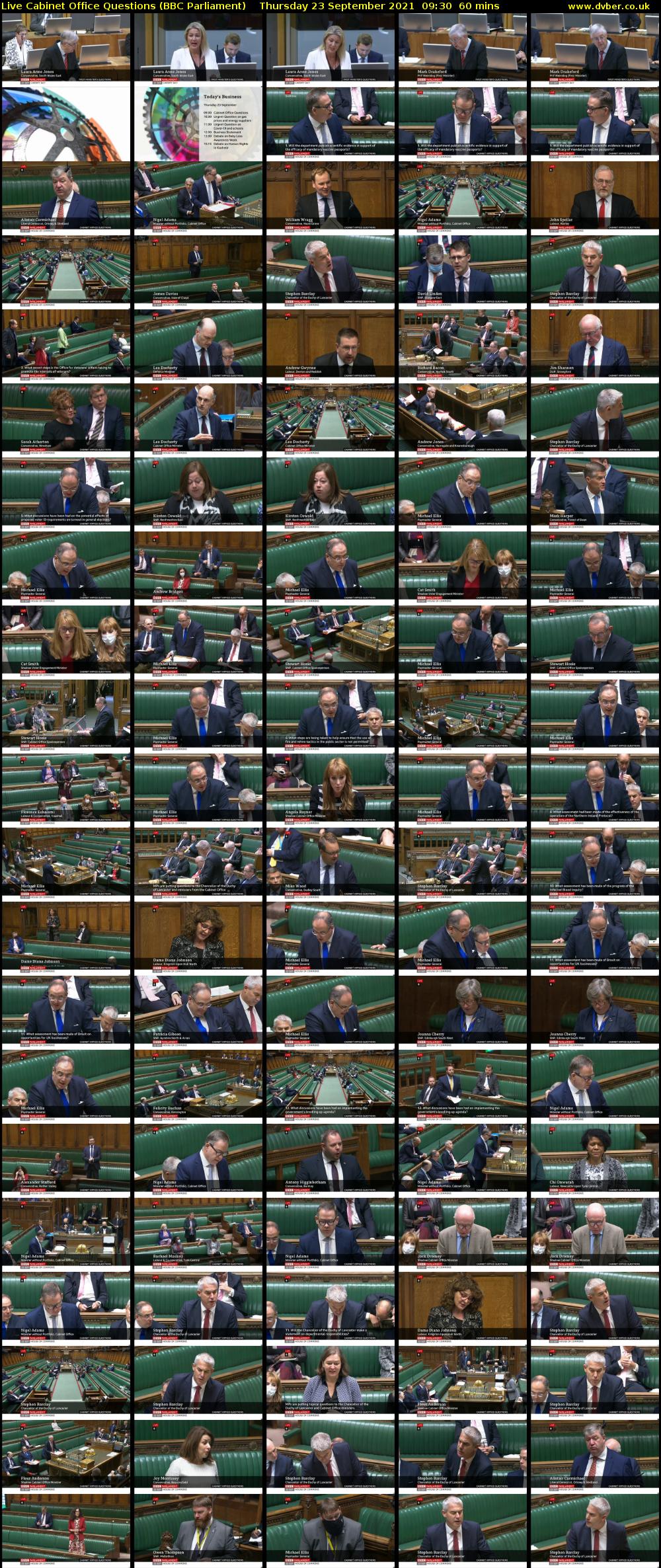 Live Cabinet Office Questions (BBC Parliament) Thursday 23 September 2021 09:30 - 10:30