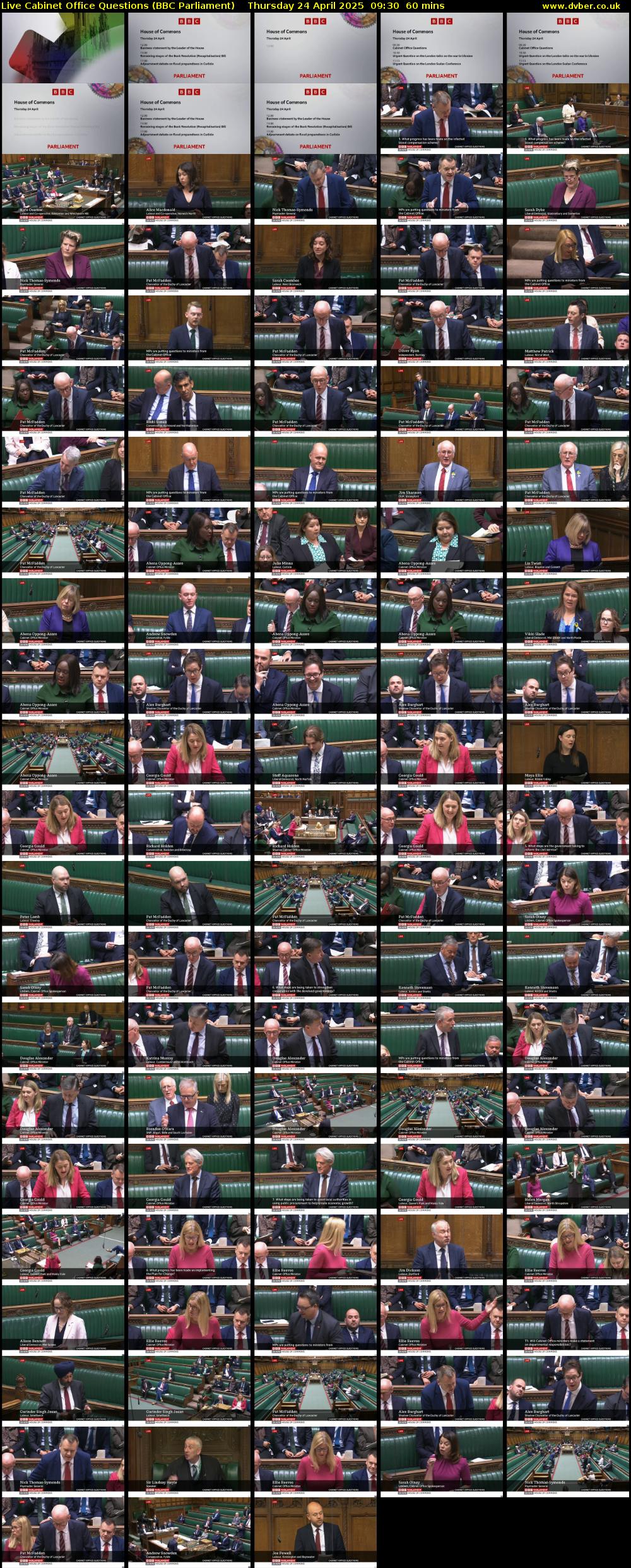 Live Cabinet Office Questions (BBC Parliament) Thursday 24 April 2025 09:30 - 10:30