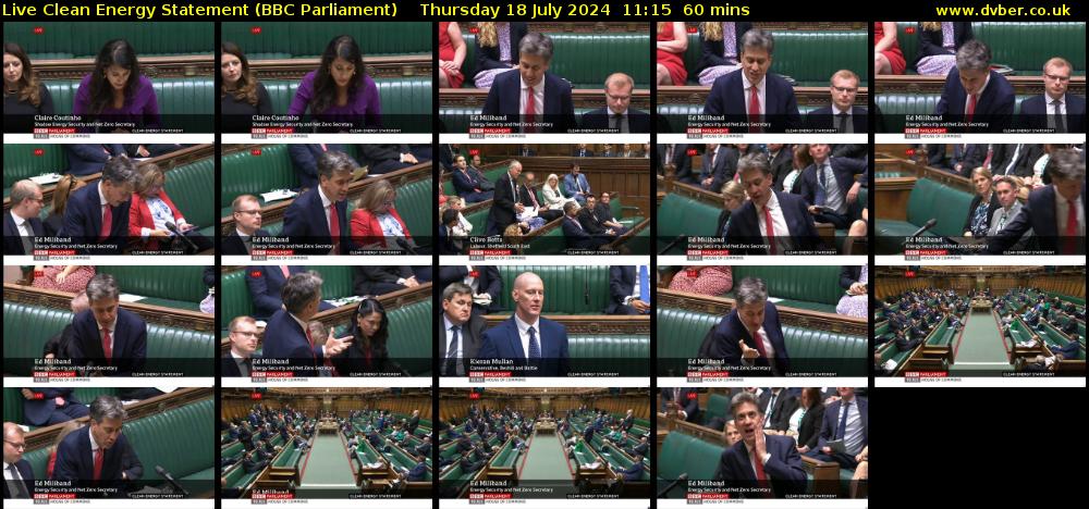 Live Clean Energy Statement (BBC Parliament) Thursday 18 July 2024 11:15 - 12:15