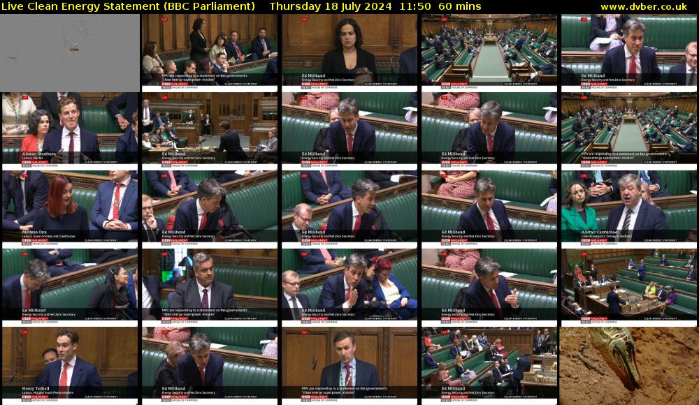 Live Clean Energy Statement (BBC Parliament) Thursday 18 July 2024 11:50 - 12:50
