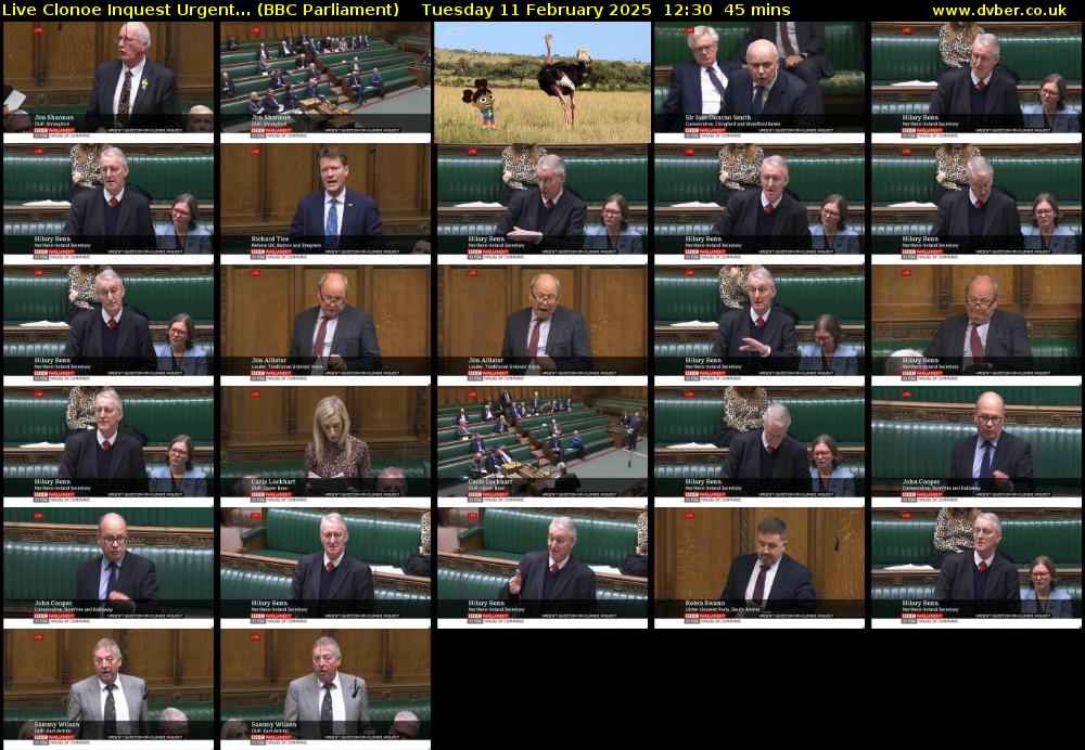 Live Clonoe Inquest Urgent... (BBC Parliament) Tuesday 11 February 2025 12:30 - 13:15