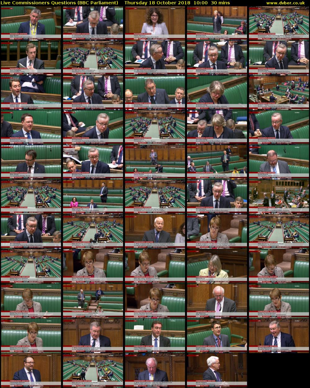 Live Commissioners Questions (BBC Parliament) Thursday 18 October 2018 10:00 - 10:30