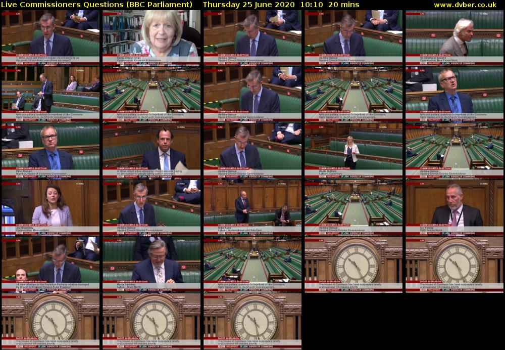 Live Commissioners Questions (BBC Parliament) Thursday 25 June 2020 10:10 - 10:30