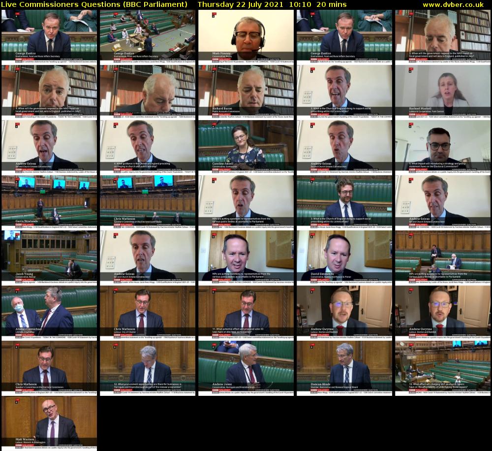 Live Commissioners Questions (BBC Parliament) Thursday 22 July 2021 10:10 - 10:30