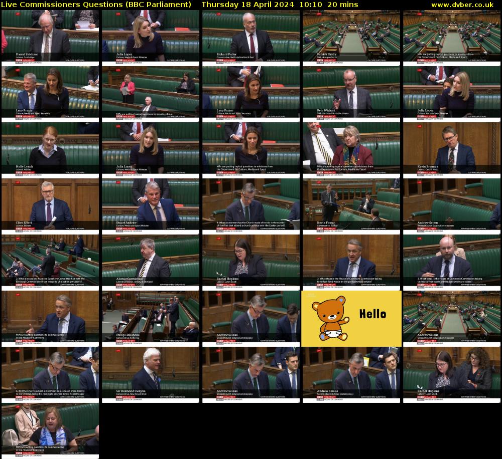 Live Commissioners Questions (BBC Parliament) Thursday 18 April 2024 10:10 - 10:30