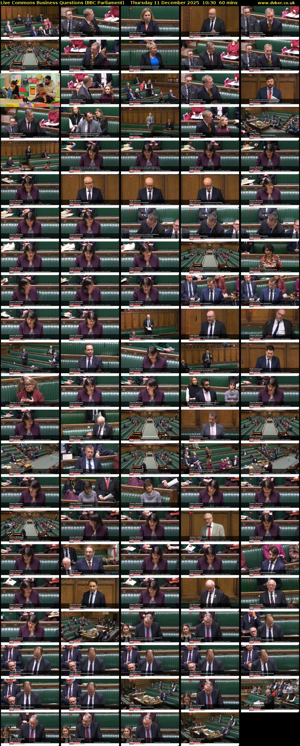Live Commons Business Questions (BBC Parliament) Thursday 11 December 2025 10:30 - 11:30