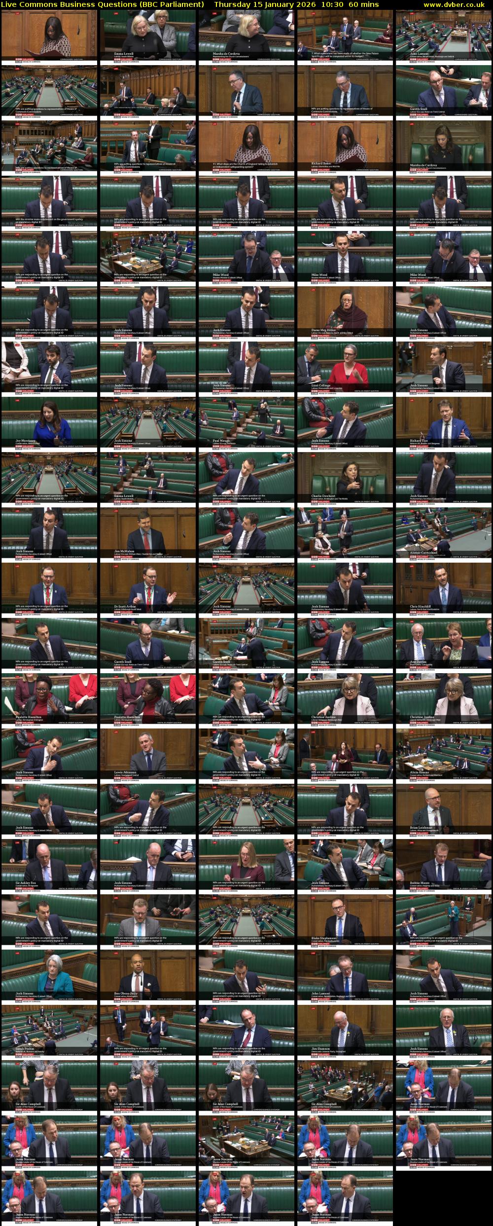 Live Commons Business Questions (BBC Parliament) Thursday 15 January 2026 10:30 - 11:30